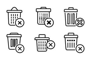 Delete icon collection in flat design with line art vector