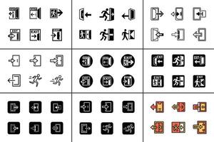 Exit Isolated Flat Illustration Line Art Icon Set vector