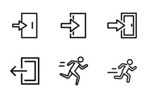 Flat Emergency Exit Simple Line Art Icons vector
