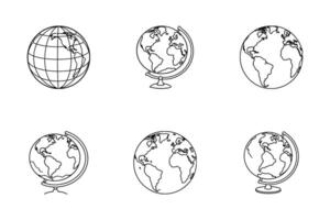 Globe hand drawn line art icon collection vector