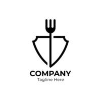 Fork shield logo template in simple line. Creative fork inside the shield illustration. vector