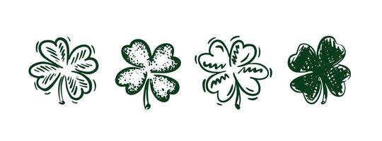 St. Patricks Day, Green set Clover on white, hand drawn illustrations. vector