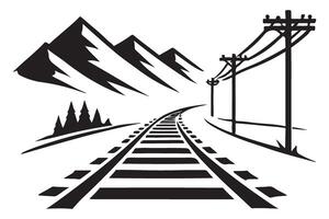 Scenic Railway Tracks Illustration with Mountain View Image vector