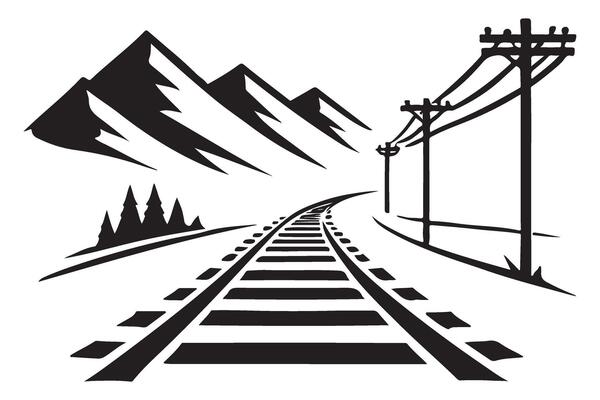 Scenic Railway Tracks Illustration with Mountain View Image