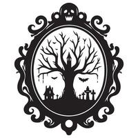 Creepy Halloween Frame Image with Skull and Spooky Tree vector