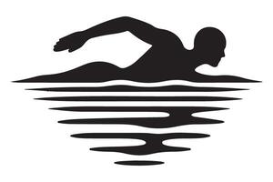 Silhouette Illustration of a Swimmer Creating Water Reflections vector