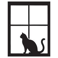 Classic Cat Silhouette Sitting By a Window Illustration vector