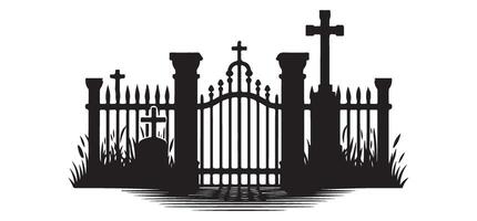 Vintage Graveyard Gate Silhouette Illustration Design Element vector