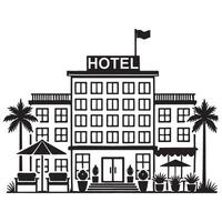 Grand Hotel Building Illustration with Palm Trees and Balcony Silhouette vector