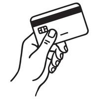 Hand Holding Credit Card Simple Line Art for Finance vector