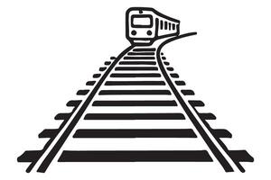Train on Railway Tracks Perspective Graphic Illustration vector