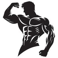 Powerful Silhouette Bodybuilder Side View Showing Strength and Form vector