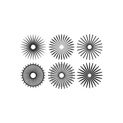 Vintage sunburst collection. Bursting sun rays. Fireworks. Logotype or lettering design element