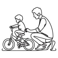 Father teaching his child how to ride bicycle vector