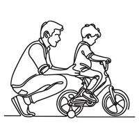 drawing father teaching his child how to ride a bicycle vector