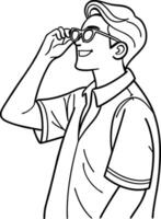 Minimalist art of a stylish man adjusting sunglasses vector