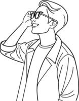 Minimalist line art of a stylish man adjusting sunglasses vector