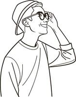 Line art of a stylish man adjusting sunglasses vector