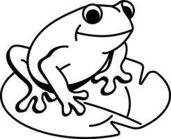 A hand drawn style icon of a frog sitting on a leaf vector