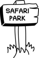 A hand drawn icon of trail sign with written safari park vector