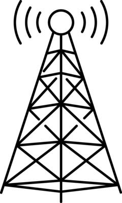 Radio tower signals, icon in hand drawn style