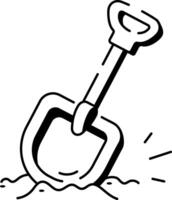 Digging shovel icon in hand drawn style vector