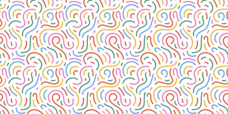 Fun colorful line doodle seamless pattern. Creative minimalist style art background for children or trendy design with basic shapes. Simple childish scribble backdrop. stock background