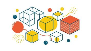 Abstract Geometric Shapes Cubes, Spheres, Lines, and Dots vector