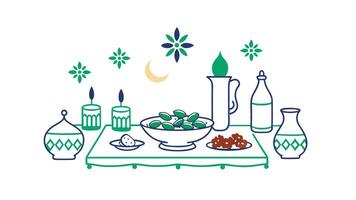 Ramadan Festive Table Dates, Candles, Moon, and Sweets vector