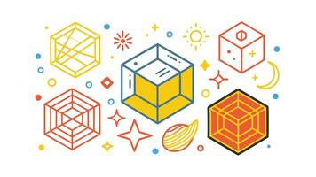 Geometric Shapes, Cosmic Elements, Celestial Cubes, Abstract Design vector