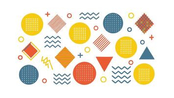 Abstract Geometric Shapes Circles, Squares, Lines, Memphis Style vector