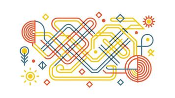 Abstract Geometric Pattern Intertwined Lines, Sun, Symbols, Design vector
