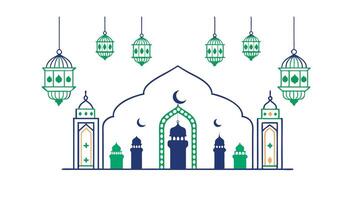 Islamic Mosque Architecture, Ramadan Lanterns, Crescent Moon, Festive Design vector