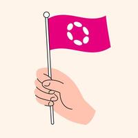 Hand Holding Pink Polkadot Flag Representing Cryptocurrency and Blockchain Support, DOT Token Symbol vector