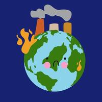 Planet earth ecology problem and conservation. Problems of land pollution, global warming, plastic pollution, air pollution, care, green world. Save the planet. illustration vector