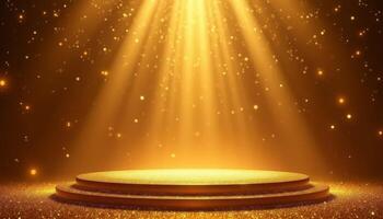 Stage podium illuminated with spotlight. Award ceremony concept. Stage backdrop photo
