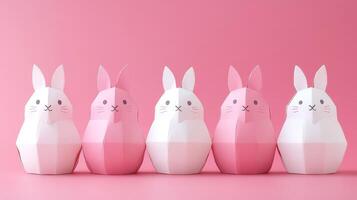 White and pink easter paper DIY bunnies on pink background with copy space for text photo