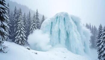 Winter landscape with a frozen snow avalanche in the mountains as a danger for climbers photo