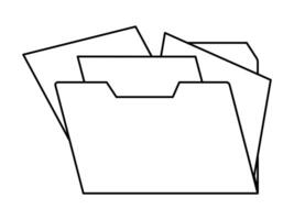 Hand drawn cute outline illustration of folder with documents. Flat file archive line art doodle. Planning or time management icon. Office data storage. Catalog or organizer. Isolated. vector