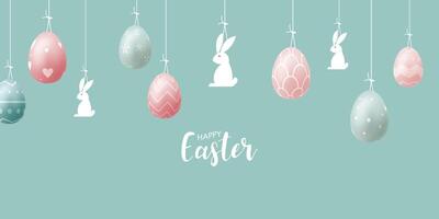Happy easter background with eggs and rabbits vector