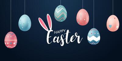 Happy easter background with eggs and bunny ears vector