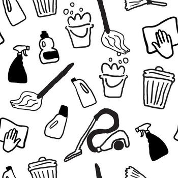 Seamless pattern with cleaning objects vector