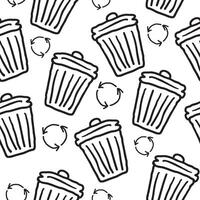 Seamless pattern with trash can and recycle symbol in hand drawn style vector