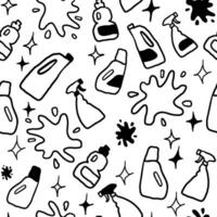 Seamless pattern cleaning objects in hand drawn style vector