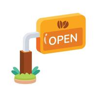 This vibrant graphic depicts a stylized, open sign for a coffee shop. vector