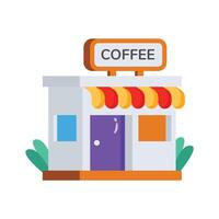Coffee shop building with a storefront and signage, ready to use vector