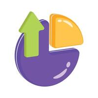 Pie chart with up arrow denoting business growth 3d icon vector