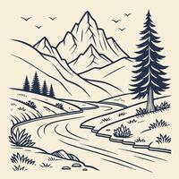 create a illustration of mountains rivers vector