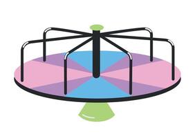 Manually powered playground carousel or roundabout isolated on white background. Outdoor device or amusement ride for children's entertainment. Colorful illustration in flat cartoon style. vector
