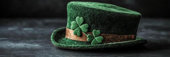 Banner St. Patrick's Day with clover leaves and gold coins background, copy space photo